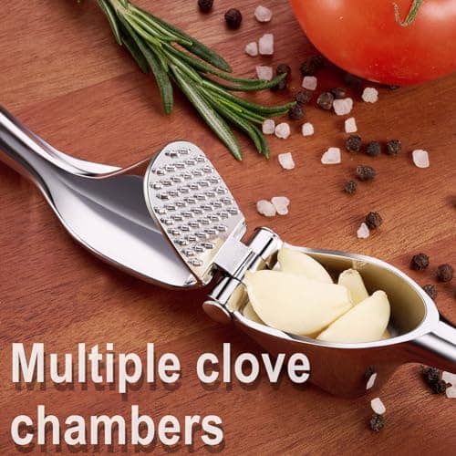 Honsen Garlic Press Easy to Squeeze and Clean, Zinc Alloy Garlic Mincer & Crusher with Soft Easy-Squeeze Ergonomic Handle 5