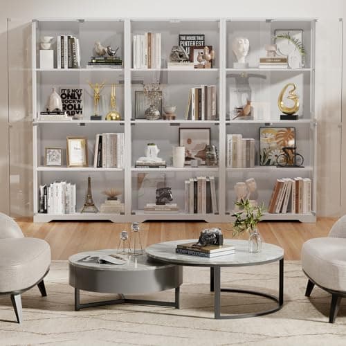 BROTTAR Display Cabinet with Glass Doors, 4-Tier Curio Cabinet with 3 Color Lights for Collectibles, Glass Display Case with Human Body Sensor, Bookcase with 4 Shelves, Storage Cabinets, White 5