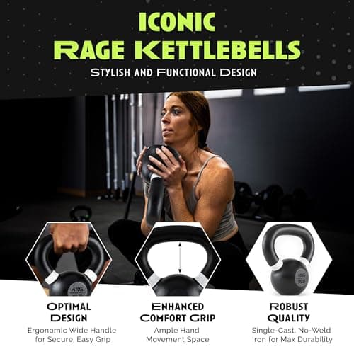 Rage Fitness 6 KG (13lbs) Kettlebells, Single-cast Iron, No-welded Joints, Wide Handle, Strength Training Kettlebells, Cast Iron Kettlebell Set, Powder Coated Kettlebell Weights For Men & Women 6