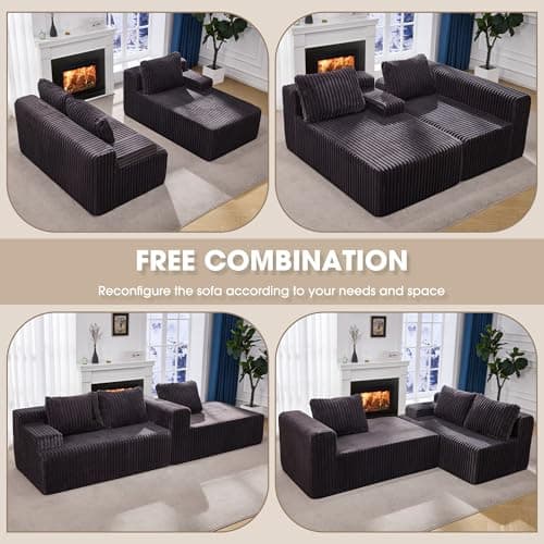 Modular Sectional Sofa Couches L-Shape Couch 3 Seat Modular Sofa Memory Foam Sectional Couches for Living Room, Cloud Couch with Oversized Chaise (Dark Grey Facing Chaise) 6