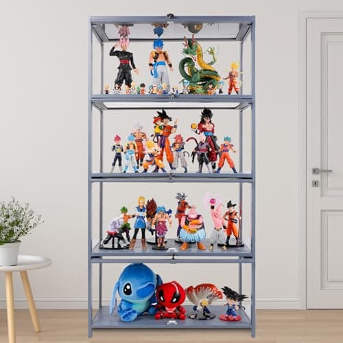 iWEDN Display Cabinet with Acrylic Glass Doors, 4-Tier Curio Cabinet&Display Shelf for Collectibles, Toys, Books, Storage Cabinet (Gray)
