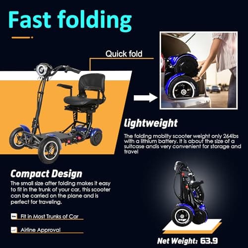 Mobility Scooter for Seniors & Adults – Lightweight Folding 4-Wheel Electric Scooter with Basket, 500W Dual Motor, 11MPH, 30-Mile Range, 3-Speed Modes, Compact Foldable Mobiltiy Scooters 7