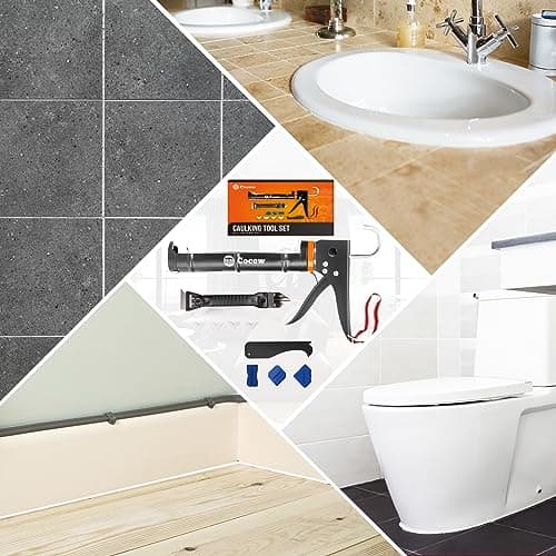 Caulk Gun Kit, Smooth Silicone Caulking Gun and Caulk Remover Tool, Sealant Finishing Tool Grout Scraper for Kitchen Bathroom Window Sink Joint, All in One with Gift Box 6