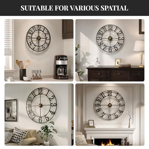 Cuspin Large Wall Clock for Living Room Decor, 30 Inch Wall Clocks Battery-Operated Silent Non Ticking, Modern Black Decorative Metal Clock, Arabic Numerals 8