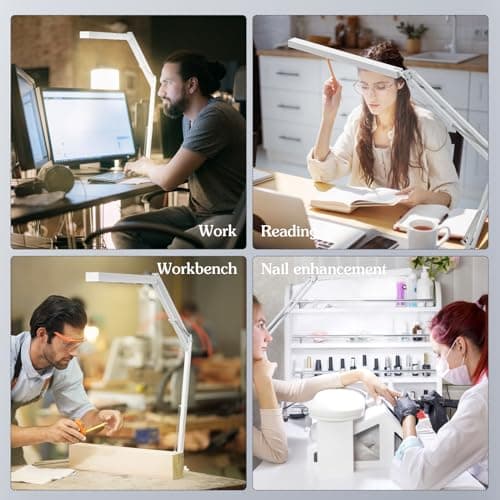 BZBRLZ LED Desk Lamp, Manicure Table Lamp, 16" Lamp Head, Dimmable Eye-Caring Drafting Light with 3 Color Modes, 10 Brightness Levels & Adapter, Memory Function(White) 6