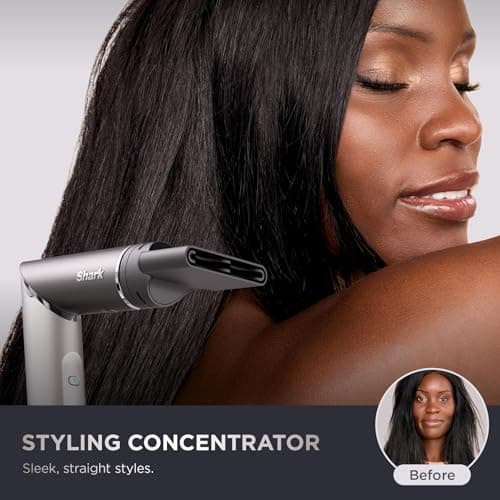 Shark Flex Fusion Hair Straightener & Powerful Hair Dryer with Fusion Hair Brush, Air Styler with Auto-Wrap Hair Curlers, Concentrator, & Frizz Fighter, Metallic Mist, HD651S 6