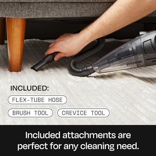 BUFF Handheld Vacuum Cordless - Portable and Rechargeable Car Vacuum Cleaner with LED Flashlight, Crevice Tool, Brush, and Storage Case for Home, Office, Car, Pets - Black 5