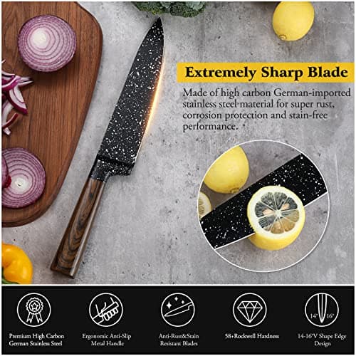 Vvwgkpk 12-Piece Kitchen Knife Set with Wooden Block,Professional Chef Knife Sets with steak knives,High Carbon German Stainless Steel Knife with Japanese Designed Wooden Pattern Stainless Handle 6