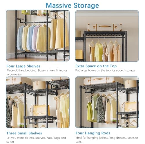 VIPEK Classic V6 Medium Wire Garment Rack Heavy Duty Clothes Rack for Hanging Clothes, Metal Freestanding Closet Wardrobe Racks 59.8" L x 14.6" W x 76.4" H, Max Load 750lbs, Black 9