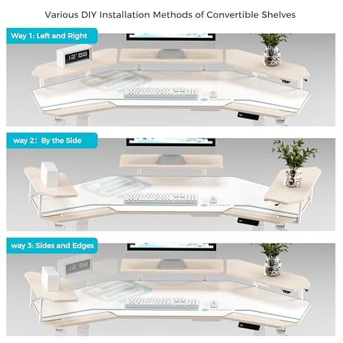 EUREKA ERGONOMIC Standing Desk,63" Electric Adjustable Height Computer Desk,Wing Shaped Music Studio Desk, LED Monitor Stands, Dual Motor&Slot, Maple 5