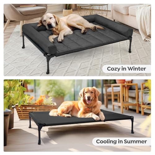 Veehoo Cooling Elevated Dog Bed Add Removable Waterproof Bolster Cushion Mat, Raised Pet Cot with Breathable Teslin Mesh, No-Slip Feet, Dog Couch Bed for Indoor Outdoor, 42x30inches, Black, CWC2331B 5