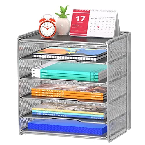 Samstar Paper Letter Tray, Metal Desk File Organizer with 5 Tier Shelf and Sorter,Silver