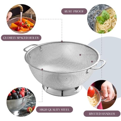Bellemain Colander for Kitchen – 5 Qt Stainless Steel Strainer with Handle - 18/8 Pasta Strainer Bowl for Pasta, Spaghetti, Vegetables, Fruit, and Pot Draining - Stainless Steel Colander 6
