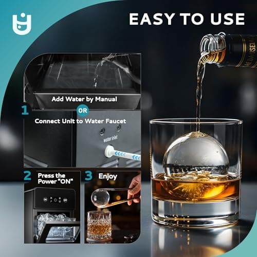 EUHOMY Ice Ball Maker Countertop, 144Pcs/day, 4Pcs Ready in 40Mins, Self-Cleaning, Sphere Ice Maker Machine with Crystal Clear Ice for Whiskey/Brandy/Rum 5
