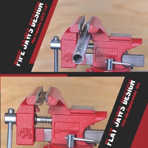 AROEDVISE 4-1/2" Bench Vise, 3" Jaw Opening, 2,645 lbs Clamping Force, Cast Iron Home Vise with 240° Swivel Base, Anvil & Multi-Jaw Design for Woodworking, Drilling & DIY 9