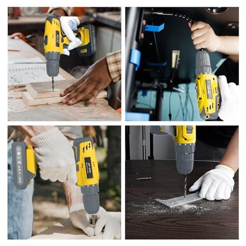 Jar-Owl 21V Cordless Drill, 350 in-lb Torque, 0-1350RMP Variable Speed, 10MM 3/8'' Keyless Chuck, 18+1 Clutch, 1.5Ah Li-Ion Battery & Charger for Home Tool Kit - Yellow 7