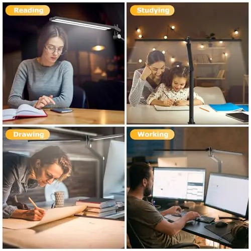 LED Desk Lamp for Home Office, Eye Caring Architect Desk Light with Remote, Dual Screen Computer Monitor Light with Stepless Dimming, Stepless Color Temp, Memory Function for Study, Workbench Black 8