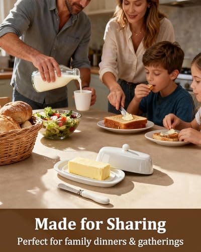 Yedio Ceramic Butter Dish with Lid and Knife for Countertop Refrigerator, 8 Inch White Butter Holder with Porcelain Cover Knob Handle for East West Coast Butter Stick 5