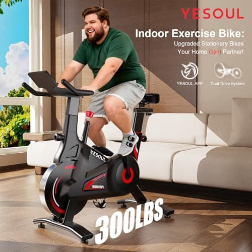 YESOUL Exercise Bike for Home – Stationary Bike with Stable Triangle Frame, Silent Magnetic Resistance, 300 lbs Capacity, Dual-Stage Drive & Alloy Flywheel, Smart APP with Scenic & Live Classes 8