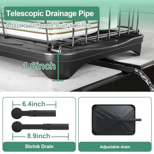 HOMEAILIE Dish Drying Rack for Kitchen Counter – Large Capacity Single Tier Dish Drainer with Utensil Holder & Cutlery Tray, Space Saving Countertop Organizer, Black 5