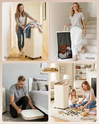 Laundry Hamper with Wheels, 75L Large Clothes Hamper with Removable Inner Bag, Collapsible Dirty Clothes Basket for Dorm, Rolling Dirty Clothes Basket for, Bedroom, Bathroom, Laundry Room 7