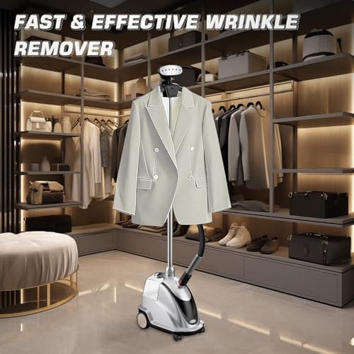 Anthter Steamer for Clothes, 1500W Powerful Standing Garment Steamer with Roll Wheels, 2.4L Water Tank for 90 Mins Continuous Steaming, 35s Fast Heat-up (Silver) 6