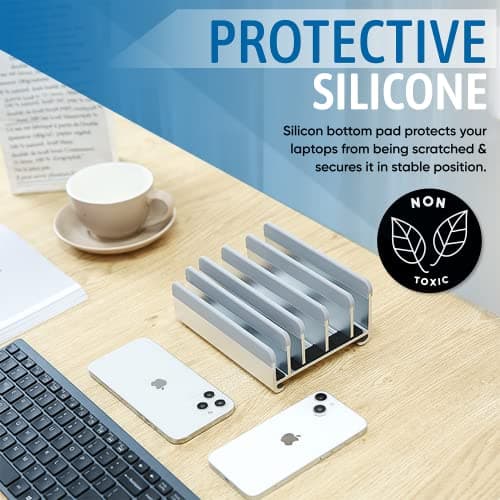Elestoria 5- Slot Vertical Laptop Stand - Aluminum Laptop Stand Vertical for Desk - Adjustable Width (12-38mm) Fits MacBook Pro/Air, Surface & Gaming Laptops upto 17.3"-Heavy Duty Laptop Holder-Silver 6