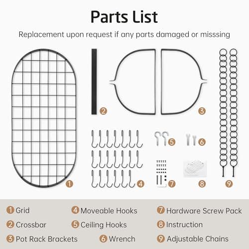 KES Ceiling Pot Rack 34-Inch Hanging Pot Rack for Kitchen Oval Pot and Pan Rack Matte Black Pot Hanger with 20 S Hooks (For 16" and 24" Joist), KUR221S85-BK 9