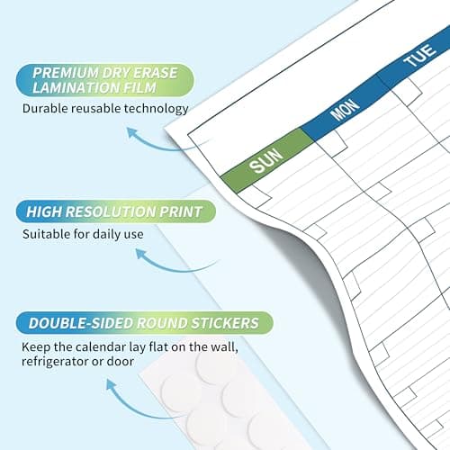 Large Dry Erase Calendar - Undated 1 Month Dry Erase Calendar for Wall, 40" x 28", Erasable & Reusable Laminated Dry Erase Wall Calendar with 10 Round Stickers, Large Space for Office 5