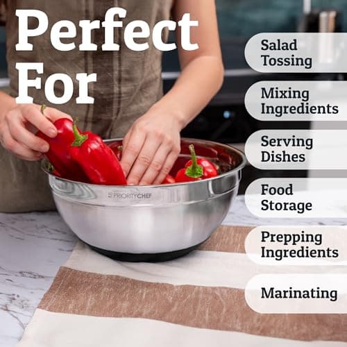 Priority Chef 6Pc Large Mixing Bowls With Lids Set with Non-Slip Bases, Stainless Steel Mixing Bowl Set, 6 Airtight Lids and 3 Graters, Black 5