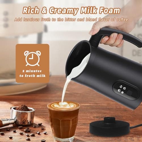 Milk Frother, 4 in 1 Electric Milk Frother and Steamer with Handle, Saicefe 11.8oz/350ml Automatic Warm and Cold Foam Maker for Coffee,Latte, Cappuccino, Hot Chocolate, 400W, Black 6