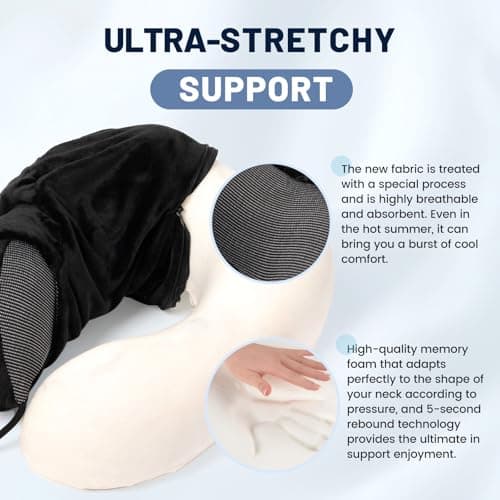 JSELF Travel Pillow with Hood, Neck Pillow for Airplane, Hooded Neck Pillow for Travel, Long Flight, Car, Plane, Office, Sleeping, 100% Pure Memory Foam Head Chin Support Airplane Pillow - Black 5