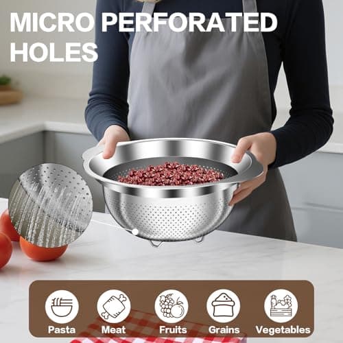 Stainless Steel Colander for Kitchen, Stainless Steel Strainer, Pasta Strainer for Spaghetti Fruit Vegetable Cooking Food, 3 Pcs Strainers and Colanders(2QT, 3QT, 5QT), Dishwasher Safe, Kitchen Gift 6