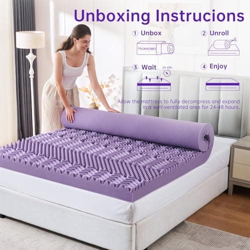 MUXHOMO 3 Inch 7-Zone Queen Mattress Topper, Egg Crate Memory Foam Mattress Topper Queen Size for Back Pain, Lavender Cooling Gel Infused Bed Pad, CertiPUR-US and Oeko-TEX Certification (60"×80") 8