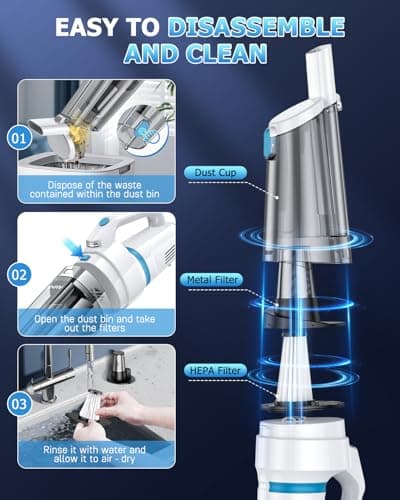 AHNR Handheld Vacuum Cordless, 16000PA Powerful Suction Hand Held Vacuum Dust Busters Cordless Rechargeable with LED Light & 2 HEPA Filters, Portable Car Vacuum Cleaner High Power for Car Home Office 8