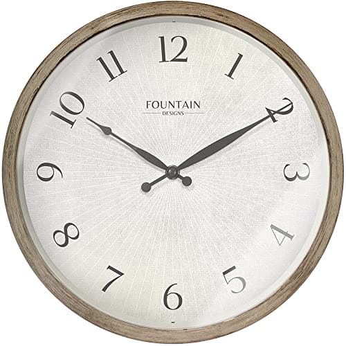 FOUNTAIN DESIGNS Modern Farmhouse Clock, No Ticking Silent Clock, Modern and Vintage (Light Gray Oak, 12 inch)