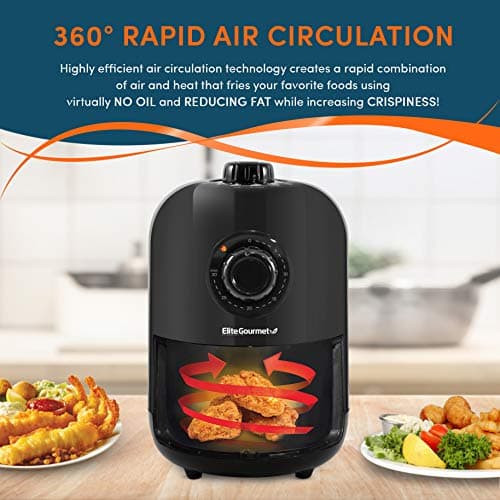 Elite Gourmet EAF1121 Personal 1.1 Qt. Compact Space Saving Electric Hot Air Fryer Oil-Less Healthy Cooker, Timer & Temperature Controls, 1000W 6