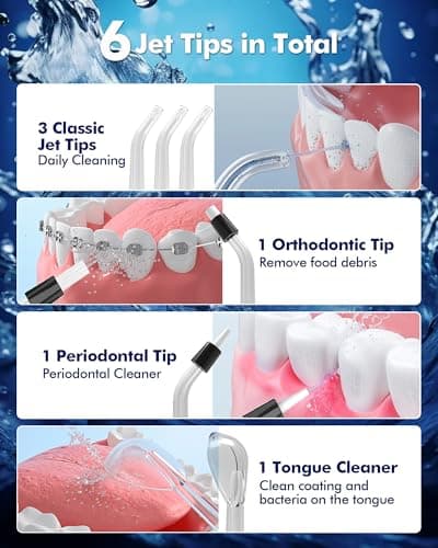 Water Flossers for Teeth - 5 Modes, 6 Flossing Tips, Rechargeable Cordless Portable 300ML Larger Tank Electric Waterflosser Cleaner IPX7 Waterproof Floss Cleaning Teeth Pick for Home Travel 5