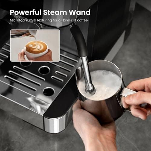Kismile 15 Bar Espresso Machines with Grinder, Removable Water Tank, Milk Frother Steam Wand for Latte&Cappuccino,Hot Water Function for Home (Black) 6
