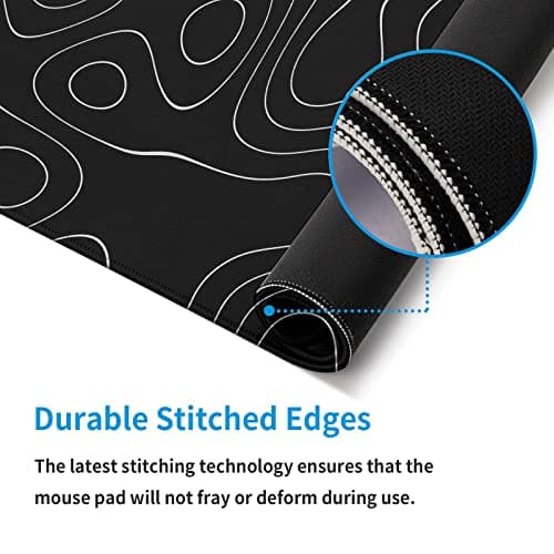 Llzdeuan Large Topographic Map Gaming Mouse Pad for Desk Black Desk Pad with Non-Slip Rubber Base Stitched Edge Desk Organizers and Accessories Desk Decor 6