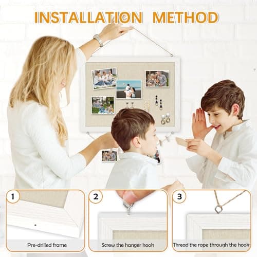 DOLLAR BOSS Bulletin Boards with Linen 1-Pack 16''X 12'' Double-Sided Cork Board for Walls Wood Framed Bulletin Boards, Small Pin Board for Home Kitchen Office Decorative Hanging 10 Pushpins 5