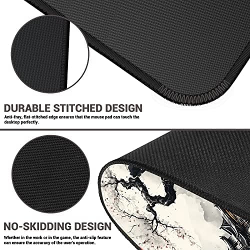 ProbTis Japanese White Mouse Pad, Large Cherry Blossom Desk Mat, XL Anime Gaming Keyboard Mat, Non-Slip Rubber Base, Big Extended Desk Protector for Home Office, 31.5"x11.8" (River Snow) 6