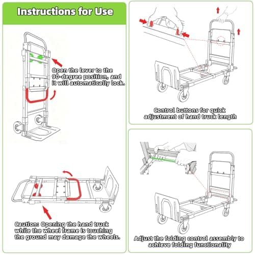 3 in 1 Folding Hand Truck, 600Lbs Capacity, Heavy Duty Collapsible Cart with Retractable Handle and 4 Rubber Wheels, Moving Dolly for Moving Home, Office, Food Service, Shopping Mall, Warehouse 8