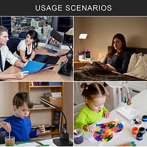 Vicsoon Desk Lamp with Wireless Charger USB Charging Port, Eye-Caring Desk Lamp for Home Office with Pen Holder, Dimmable Table Lamps 3 Color Modes 7