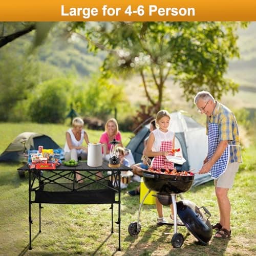 Audoyon Folding Camping Table, Outdoor Roll-up Table Height Adjustable & Portable Metal Camp Grill Table for Picnic, BBQ, Party, Backyard, Beach, Mesh Storage and Carry Bag (Ash Black, 37.4'' Large) 8
