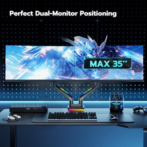 ARES WING Dual Monitor Mount for 17-35 Inch Ultrawide Heavy Duty Curved Screen, Computer Monitor Arm Desk Mount, Gas Spring Adjustable Vesa Stand, Black 7