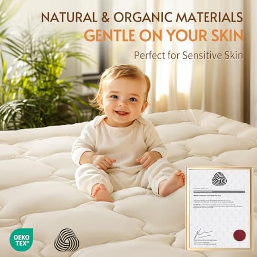 Luxury 100% Organic Wool Mattress Topper Made from Australian Merino,1500GSM Breathable Pillow Top Mattress Pad Queen Size with 100% Organic Cotton Cover - 60"x80" 6