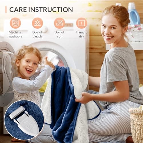HOMLYNS LuxeHeat Heated Blanket Electric Blanket, Soft Flannel Sherpa Heated Throw, Heating Blanket with 5 Heat Settings, 3 hrs Timer Auto Shut Off (50x60 inches, Navy) 9