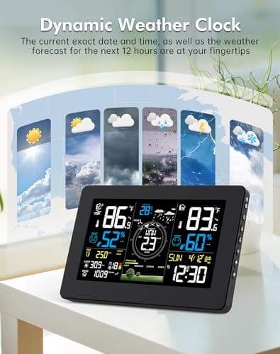 WiFi Weather Station Wireless Indoor Outdoor, Thermometer with Rain Gauge and Wind Speed/Direction, Large Display for Weather Forecast, Temperature, Humidity, Clock, Alarm, UV, Air Pressure, Black 5