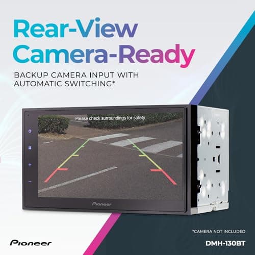 Pioneer DMH-130BT 6.8" Resistive Touchscreen, Double Din – Bluetooth, Backup Camera, USB, FLAC, AM/FM Radio, Short Chassis, 50W x 4 Output, Steering Wheel Input 5
